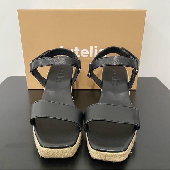 Jutelia Women's Leather Espadrilles Raffia Braided
Wedge Black Size 7.5 - Picture 2 of 5